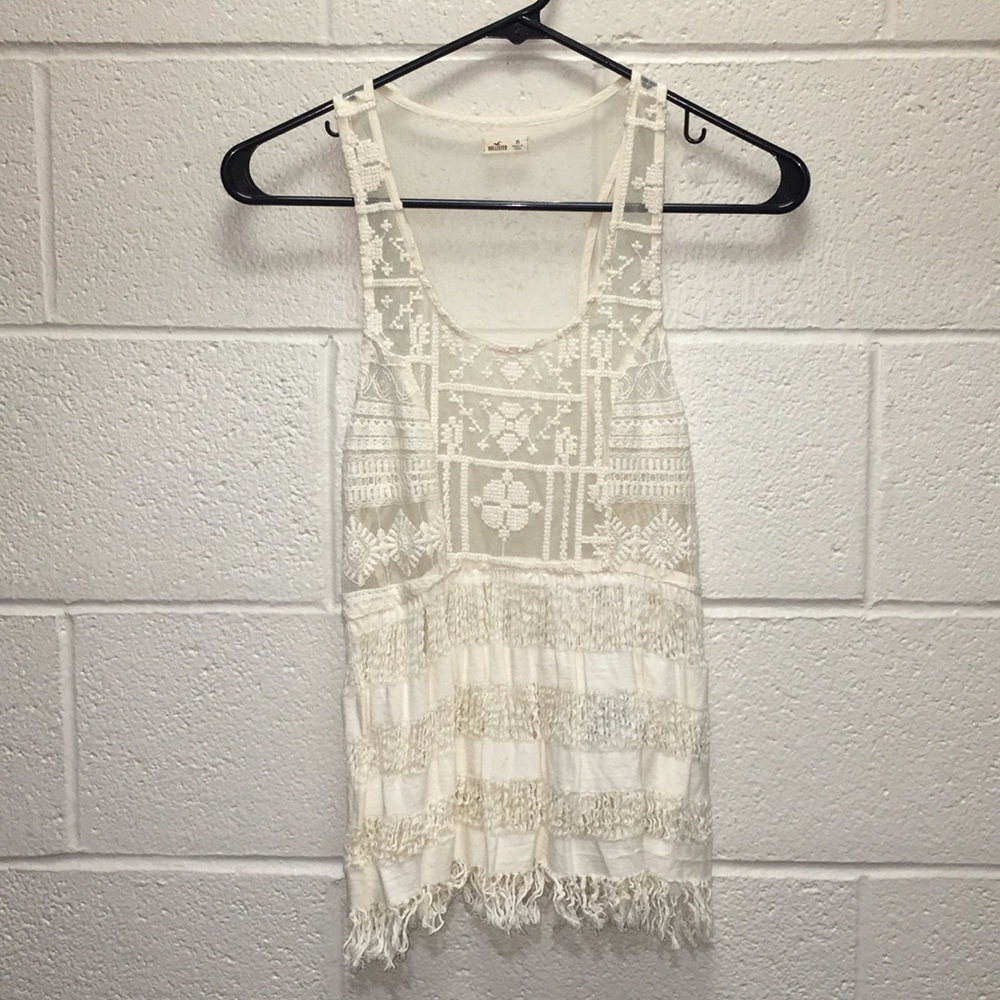 ! NEW - Hollister sheer embroidered fringe top